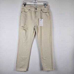 Hidden Jeans Tracey High Rise Straight Womens 28 Cream Distressed Button Fly‎